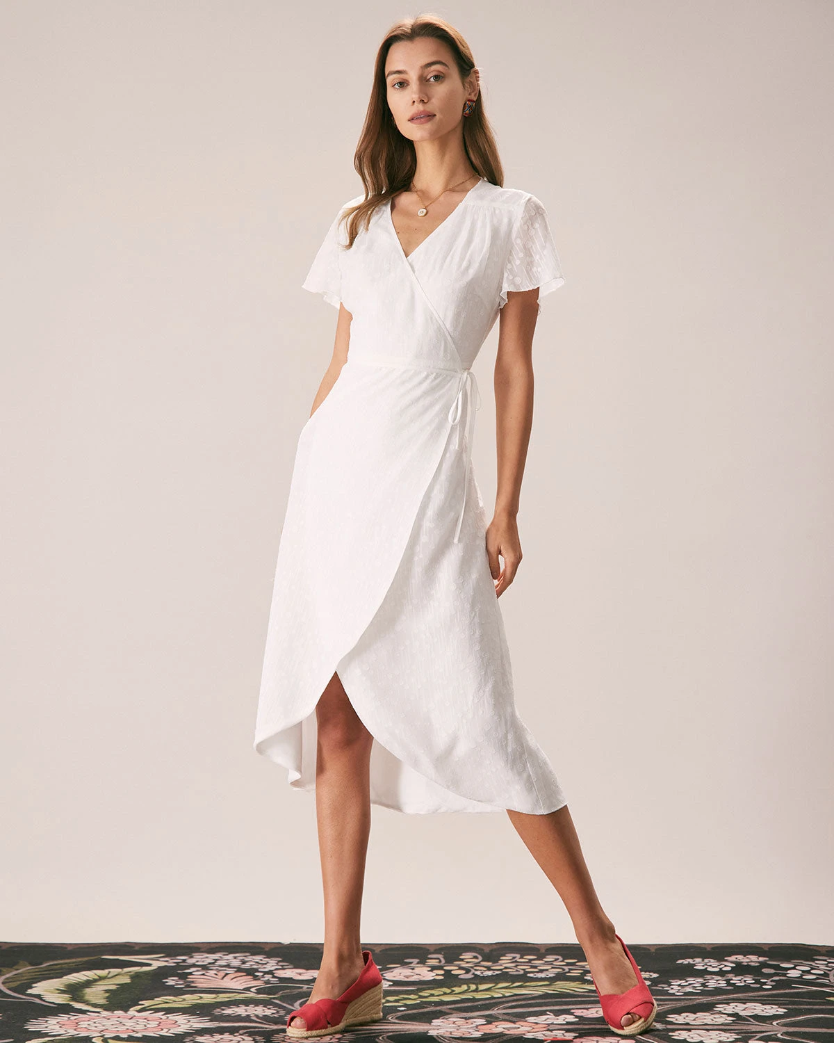 The White V Neck Dobby Mesh Midi Dress 5 The White V Neck Dobby Mesh Midi Dress - Image 5