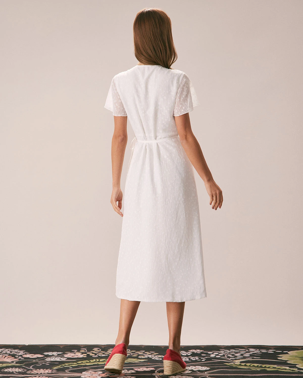 The White V Neck Dobby Mesh Midi Dress 6 The White V Neck Dobby Mesh Midi Dress - Image 6