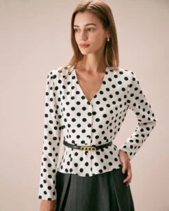 The White V Neck Button Polka Dot Blouse -Outlet Dress Mix Up Store the white v neck polka dot button blouse tops 7rpv0y