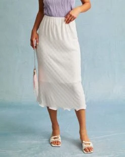 The White Water Ripple Textured Hem Midi Skirt -Outlet Dress Mix Up Store the white wave hem midi skirt white bottoms qyhetz 301184
