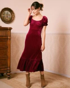 The Wine Red U Neck Ruched Velvet Maxi Dress 9 The Wine Red U Neck Ruched Velvet Maxi Dress -Outlet Dress Mix Up Store the wine red ruched velvet maxi dress dresses zmfpiy