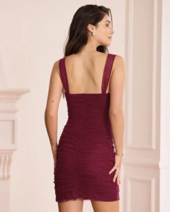 The Wine Red Square Neck Ruched Mini Dress -Outlet Dress Mix Up Store the wine red square neck ruched mini dress dresses eesiz5