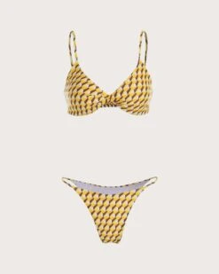 The Yellow Geometric Print Twisted Bikini Set -Outlet Dress Mix Up Store the yellow ceometric print bikini set yellow bikinis kxkyf3 535702