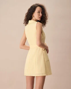 The Yellow Lapel Sleeveless Belted Mini Dress -Outlet Dress Mix Up Store the yellow lapel solid mini dress dresses 5iebhd