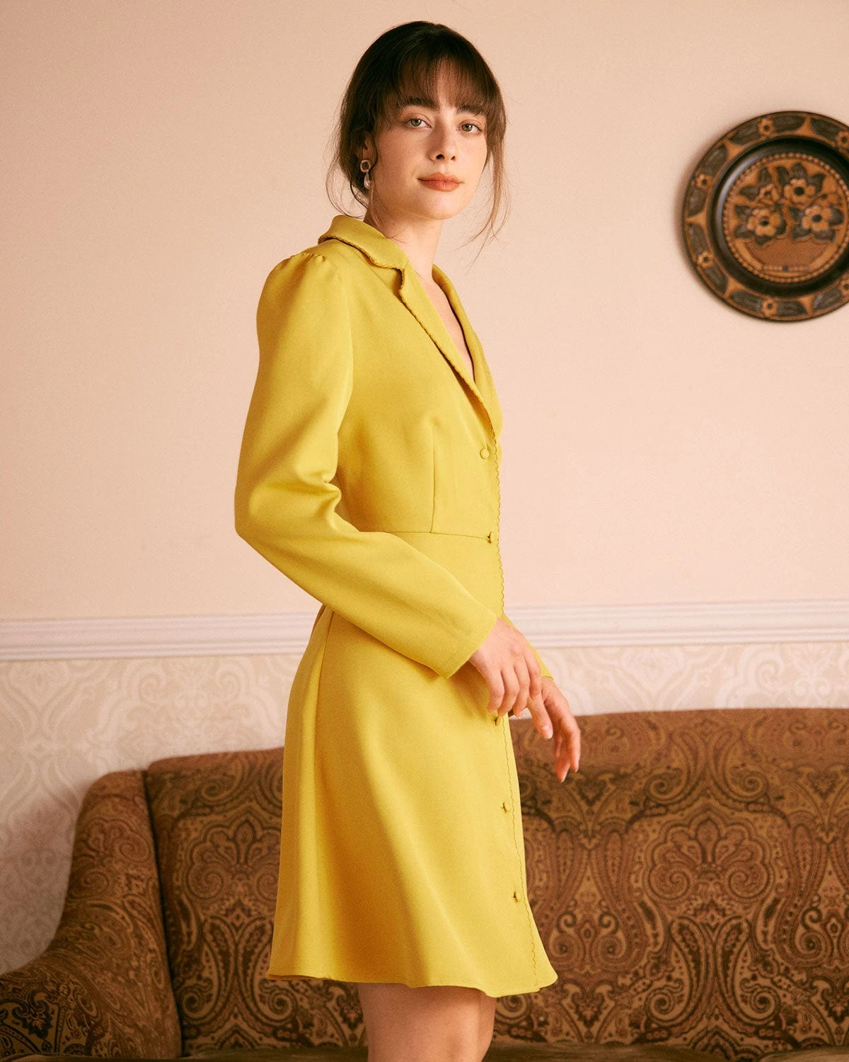 The Yellow Lapel Scalloped Button Mini Dress 3 The Yellow Lapel Scalloped Button Mini Dress - Image 3