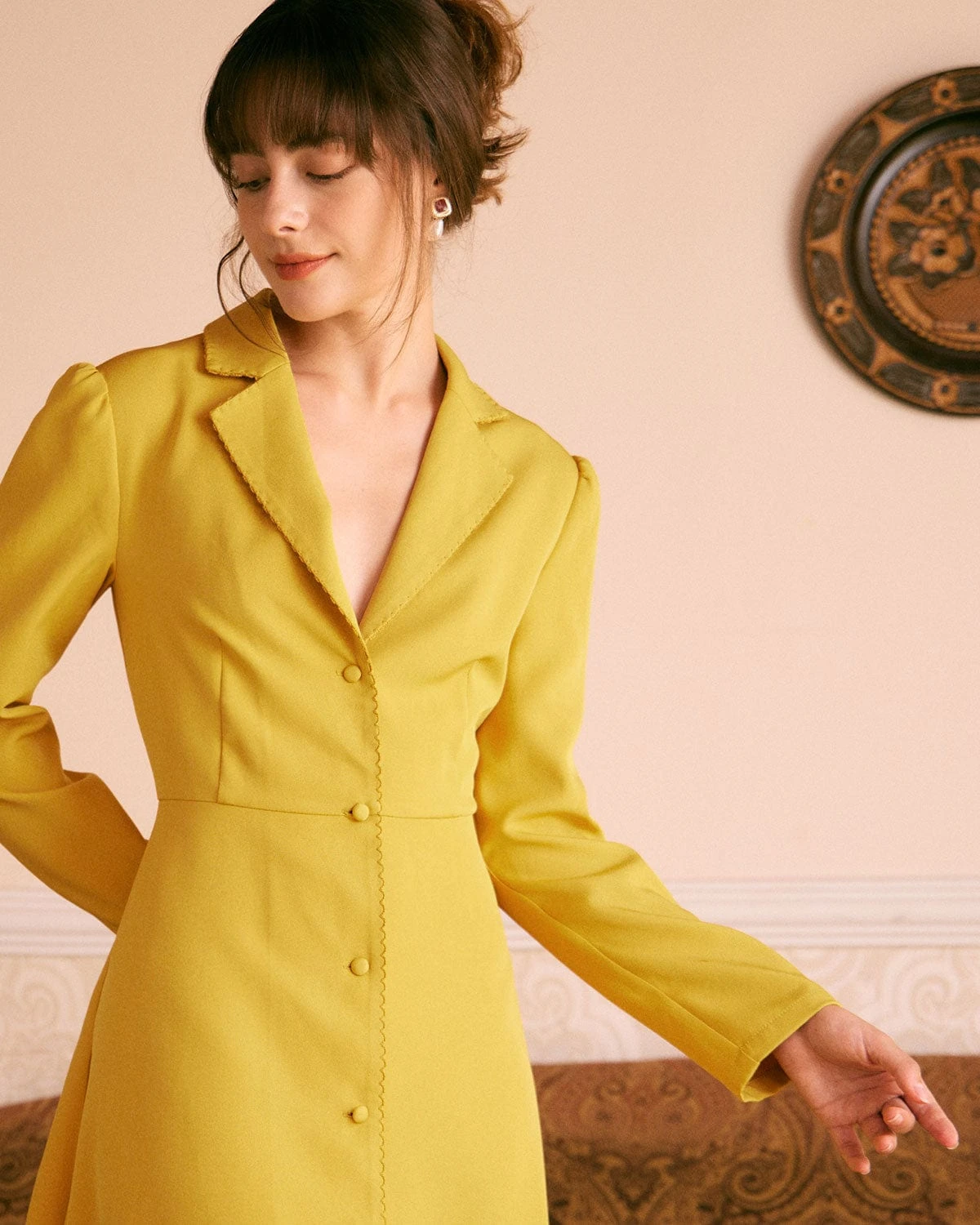 The Yellow Lapel Scalloped Button Mini Dress 2 The Yellow Lapel Scalloped Button Mini Dress - Image 2