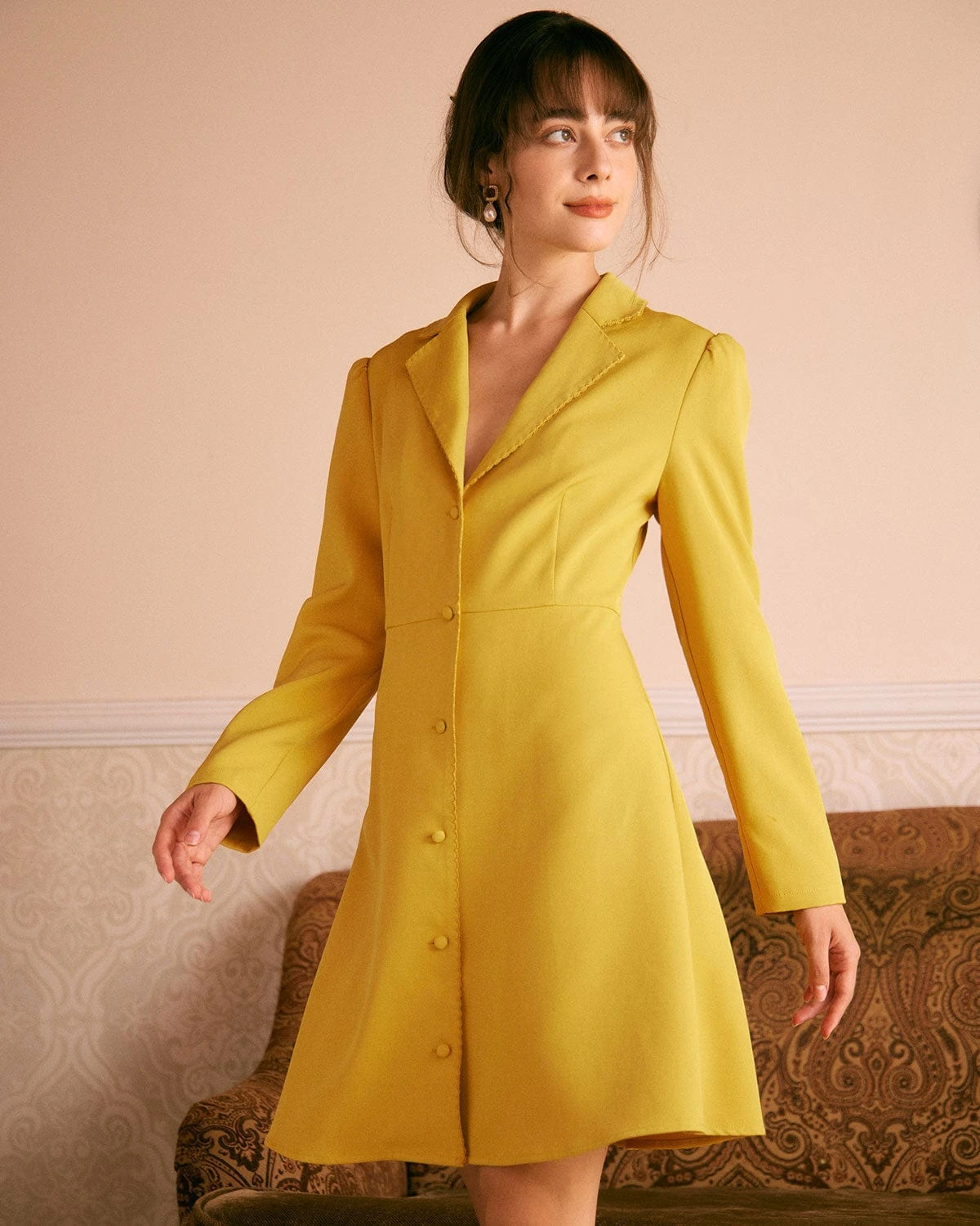 The Yellow Lapel Scalloped Button Mini Dress 4 The Yellow Lapel Scalloped Button Mini Dress - Image 4