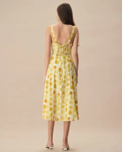 The Yellow Square Neck Floral Cotton Midi Dress -Outlet Dress Mix Up Store the yellow square neck tie midi dress dresses qbdx1i