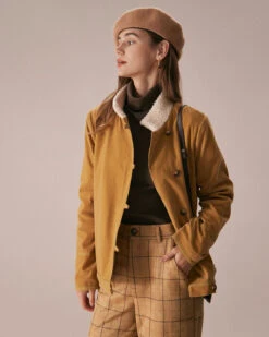 The Yellow Stand Collar Button Teddy Jacket -Outlet Dress Mix Up Store the yellow stand collar teddy jacket outerwear e7h7ls