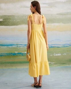 The Yellow Tie Shoulder Ruched Maxi Dress -Outlet Dress Mix Up Store the yellow tie shoulder ruched maxi dress dresses 7hwsag 424323