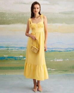 The Yellow Tie Shoulder Ruched Maxi Dress -Outlet Dress Mix Up Store the yellow tie shoulder ruched maxi dress dresses jcxvbi 140325