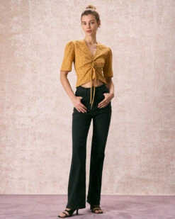 The Yellow V Neck Embroidery Tie Front Tee -Outlet Dress Mix Up Store the yellow v neck embroidery tee tops kvoq9k