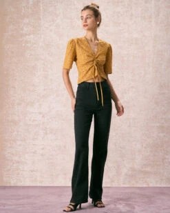 The Yellow V Neck Embroidery Tie Front Tee -Outlet Dress Mix Up Store the yellow v neck embroidery tee tops ngps5b