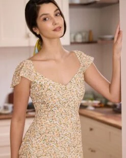 The Yellow V Neck Floral Slit Midi Dress -Outlet Dress Mix Up Store the yellow v neck floral slit midi dress dresses i0lcgr