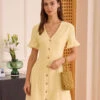 The Yellow V Neck Ruffle Button-up Mini Dress