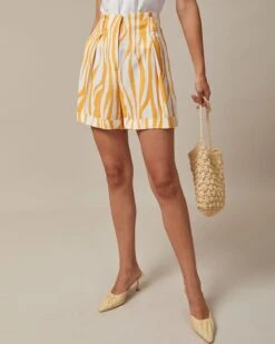 The Yellow High Waisted Zebra Print Shorts -Outlet Dress Mix Up Store the zebra print cuffed shorts bottoms cfuuhg 992603