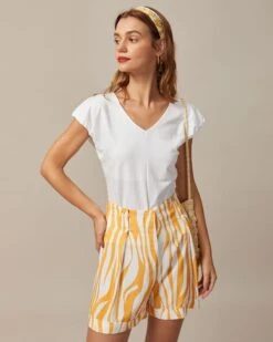 The Yellow High Waisted Zebra Print Shorts -Outlet Dress Mix Up Store the zebra print cuffed shorts bottoms k2btqy 901488