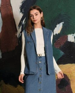 The Sleeveless Vintage Denim Vest -Outlet Dress Mix Up Store vest blue xs the sleeveless vintage denim vest 38468383244501